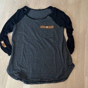 Staccato Black and Gray Striped Long Sleeve Top